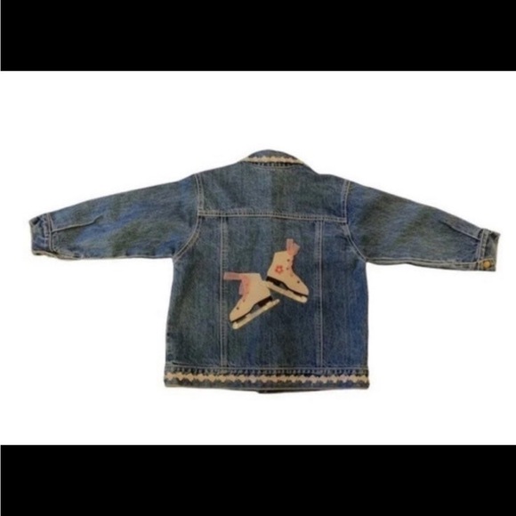 Adorable Stylish Denim Jean Jacket With Ice Skates Design Girls Youth Size 7 - Picture 2 of 6